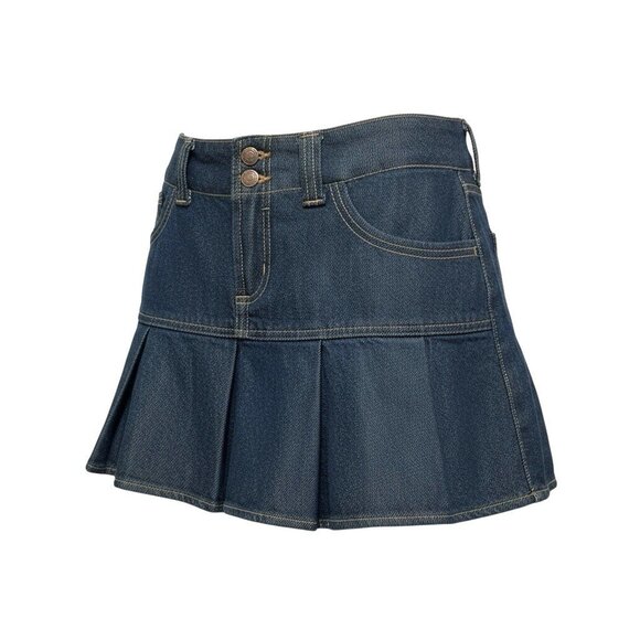 Y2K Style Micro Mini Dark Denim Skirt Shorts Skort Pockets Pleats Womens Size 6 - Picture 1 of 10